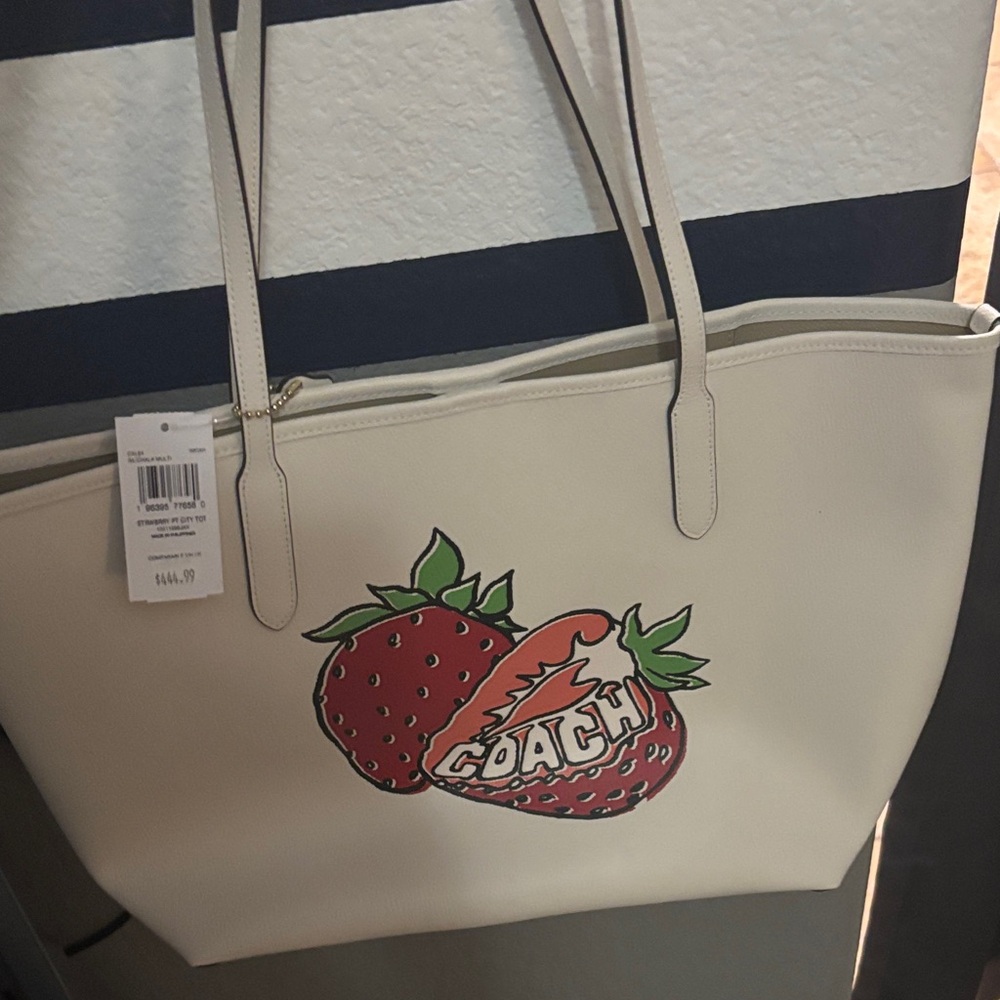 Coach Cream Tote with Strawberry Graphic